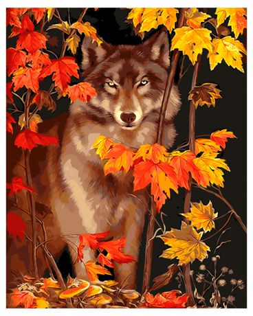 Рисование по дереву по номерам Осенний волк 30х40см Рыжий кот