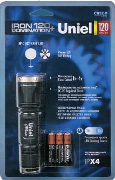 Ручной светодиодный фонарь Uniel (03812) от батареек 123х34 185лм P-ML074-PB Black