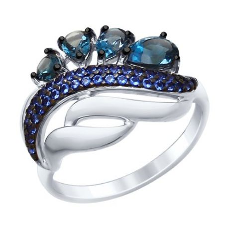 Кольцо из серебра с синими топазами и синими фианитами