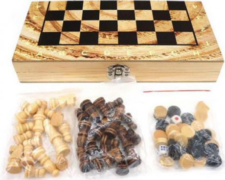 Настольная игра логическая Shantou Gepai 3 в 1 Шахматы, шашки, нарды, поле 29,5х29,5см W3018H