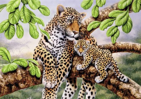 Алмазная вышивка «Семья леопардов» Рыжий Кот, 30х40 см