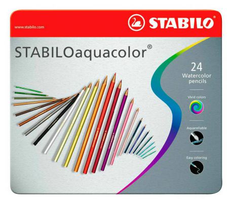 Цветные карандаши Stabilo Aquacolor, в металлическом футляре, 24 цвета