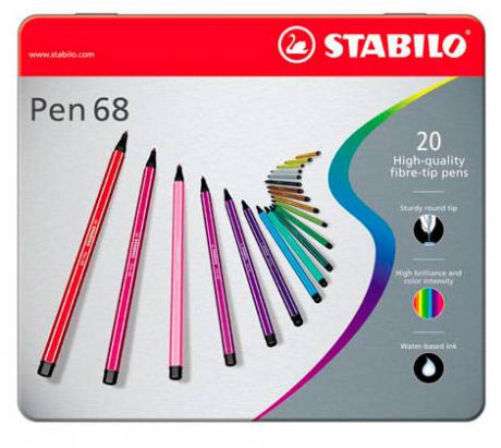 Фломастеры Stabilo Pen 68 в металлическом футляре, 20 цветов