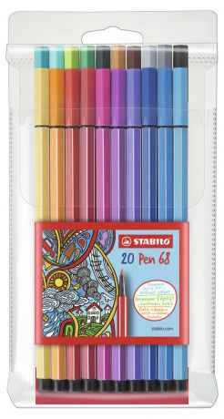 Фломастеры Stabilo Pen 68, в пластиковом футляре, 20 цветов