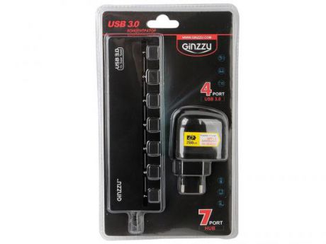 Концентратор USB Ginzzu GR-388UAB 7 портов + адаптер