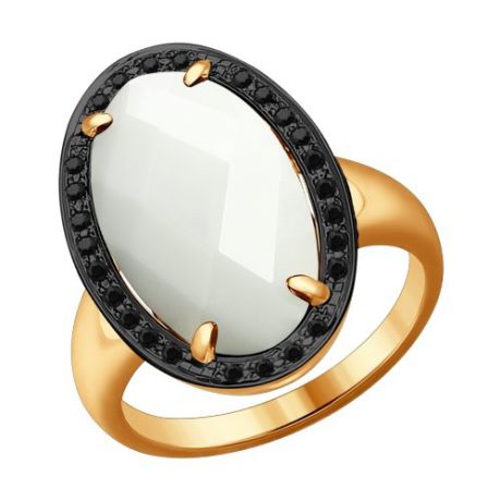 Кольцо из золота с чёрными бриллиантами и керамической вставкой