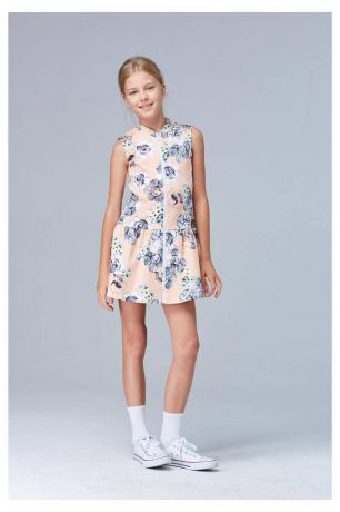 Платье хлопковое с цветочным принтом персиковое Смена