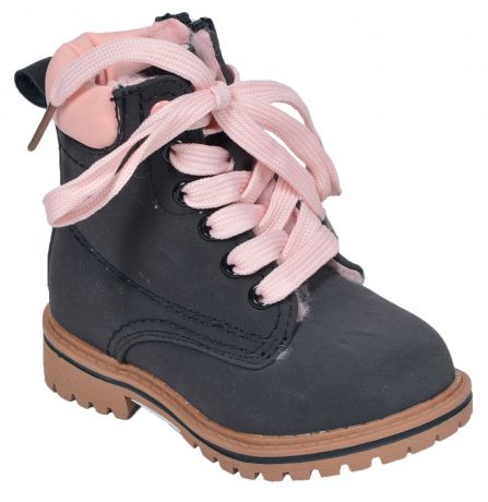 Ботинки черные с розовыми шнурками In Extenso