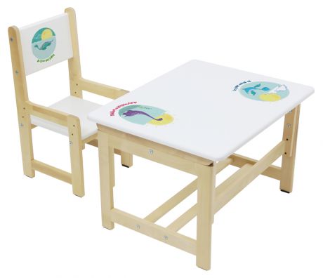 Комплект растущей детской мебели Polini Eco 400 SM Дино, белый/натуральный