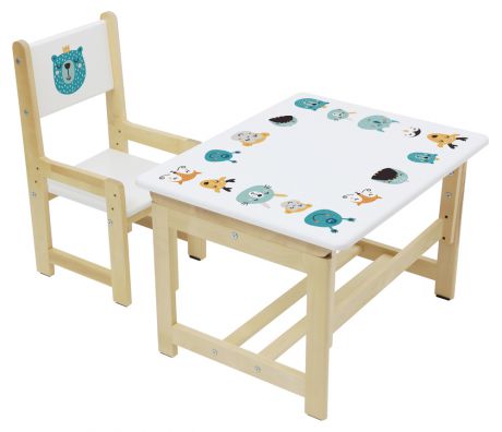 Комплект растущей детской мебели Polini Eco 400 SM Лесные сказки, белый/натуральный