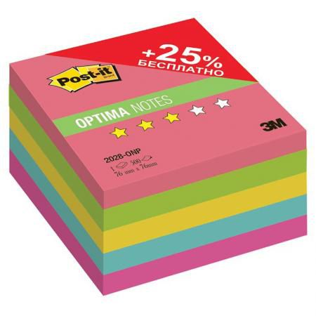 Бумага для заметок с липким слоем POST-IT OPTIMA Лето плюс, 76х76 мм, неоновая радуга, 5 цв, 500 л.