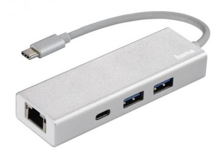 Разветвитель USB-C Hama Aluminium 3порт. белый (00135757)
