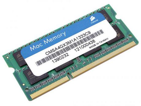 Оперативная память для ноутбука 4Gb (1x4Gb) PC3-10600 1333MHz DDR3 SO-DIMM CL9 Corsair CMSA4GX3M1A1333C9
