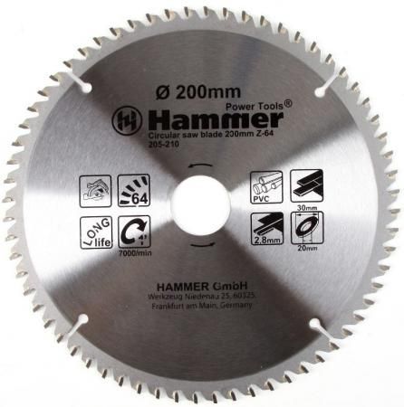 Диск пильный Hammer Flex 205-210 CSB PL 200мм*64*30/20мм по ламинату