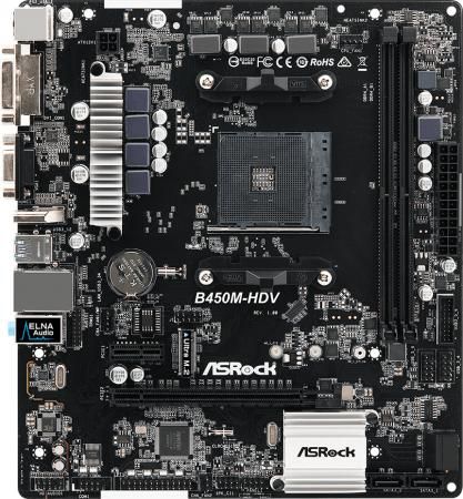 Материнская плата ASRock B450M-HDV Socket AM4 AMD B450 2xDDR4 2xPCI-E 16x 1xPCI-E 1x 4 mATX Retail