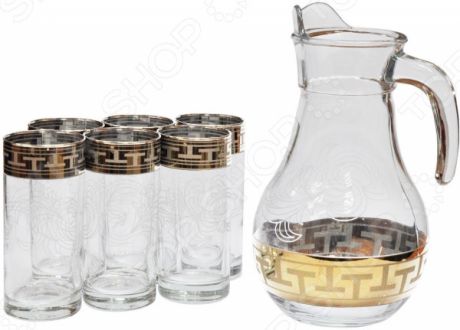 Набор: кувшин и 6 стаканов Гусь Хрустальный «Греческий Узор»