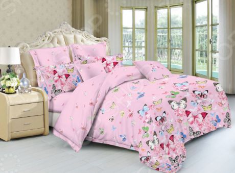 Комплект постельного белья «Сладкий сон». 1,5-спальный. Рисунок: розовые бабочки