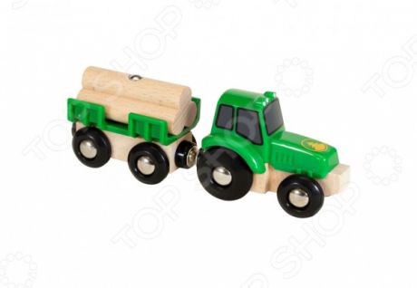 Трактор игрушечный Brio с бревнами и прицепом