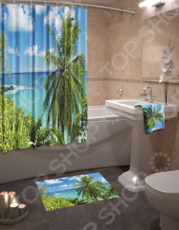 Набор для ванной комнаты: шторка и коврик ТамиТекс «Гавайский рай»