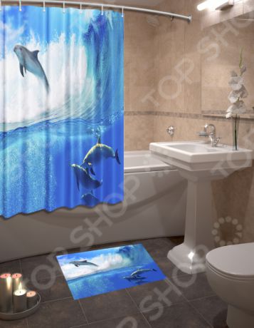 Набор для ванной комнаты: шторка и коврик ТамиТекс «Дельфины»