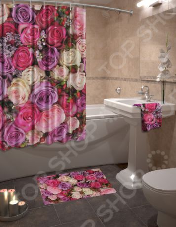 Набор для ванной комнаты: шторка и коврик ТамиТекс «Бутоны»