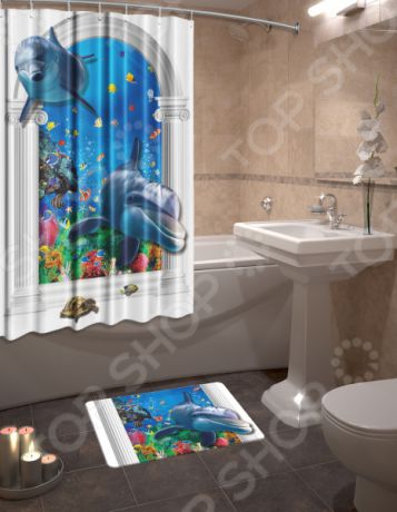 Набор для ванной комнаты: шторка и коврик ТамиТекс «Риф»