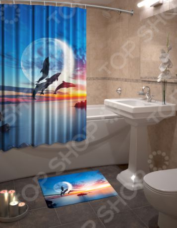 Набор для ванной комнаты: шторка и коврик ТамиТекс «Фауна»