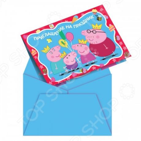 Приглашения в конвертах Peppa Pig «Пеппа-принцесса»