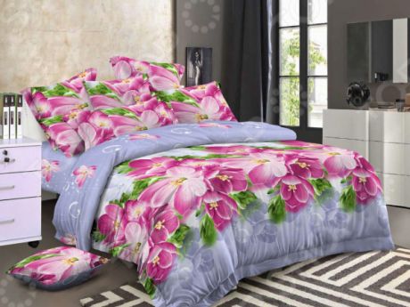 Комплект постельного белья «Цветочный романс». 1,5-спальный. Рисунок: орхидея