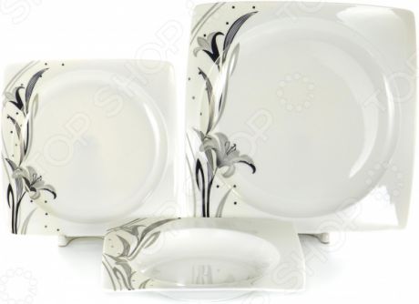 Набор столовой посуды OlAff «Белый квадрат. Лилия». Количество предметов: 18