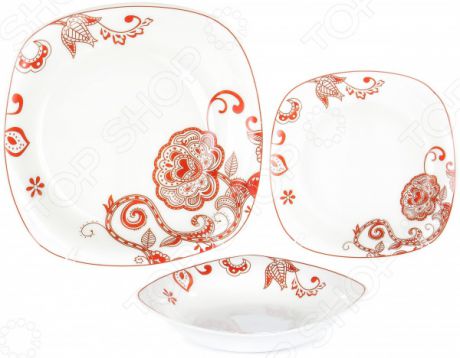 Набор столовой посуды OlAff «Красные цветы». Количество предметов: 18