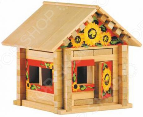 Конструктор деревянный Теремок с росписью «Избушка: Теремок с куклой и мебелью»