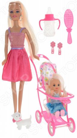 Кукла с аксессуарами Toys Lab «Блондинка в розовом платье на прогулке с семьей»