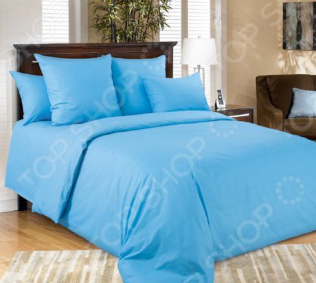Комплект постельного белья Королевское Искушение гладкокрашеный. Цвет: голубой