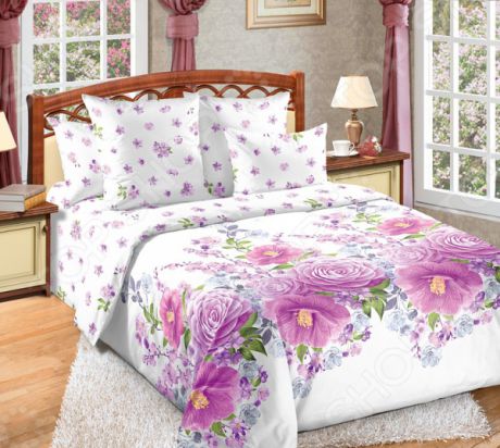 Комплект постельного белья Королевское Искушение с компаньоном «Камелия». Цвет: фиолетовый
