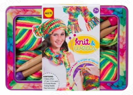 Набор для вязания спицами Alex «Разноцветные шарф и шапочка»