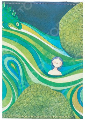 Обложка для паспорта кожаная Mitya Veselkov «Девочка в зеленых волнах»