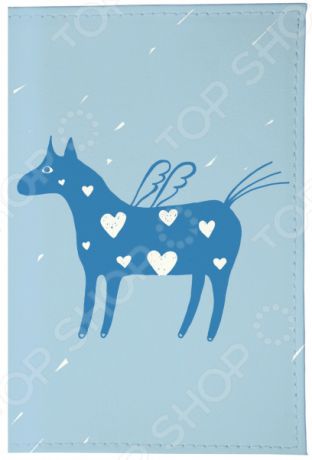 Обложка для паспорта кожаная Mitya Veselkov «Крылатая лошадка на голубом»