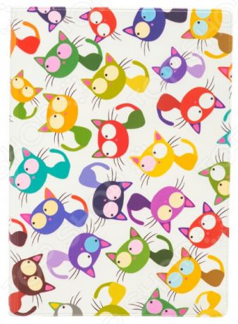 Обложка для паспорта кожаная Mitya Veselkov «Цветные кошки - мешанина»