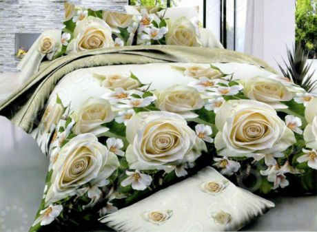 Комплект постельного белья «Дикая роза». 1,5-спальный. Цвет: белый