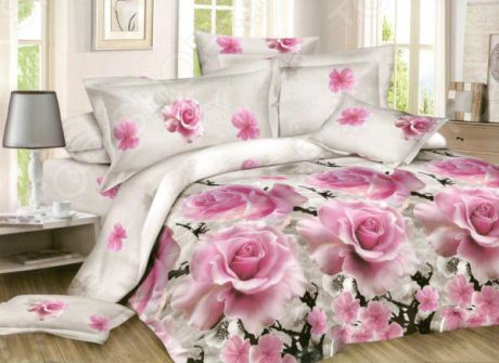 Комплект постельного белья «Дикая роза». 1,5-спальный. Цвет: розовый