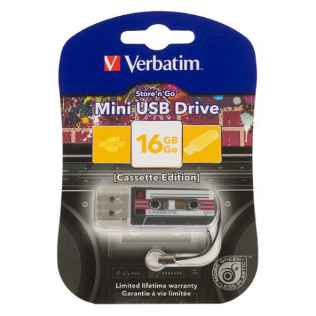 Флешка USB VERBATIM Mini Cassette Edition 16Гб, USB2.0, черный и рисунок [49397]
