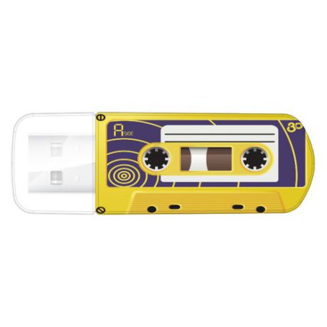 Флешка USB VERBATIM Mini Cassette Edition 32Гб, USB2.0, желтый и рисунок [49393]