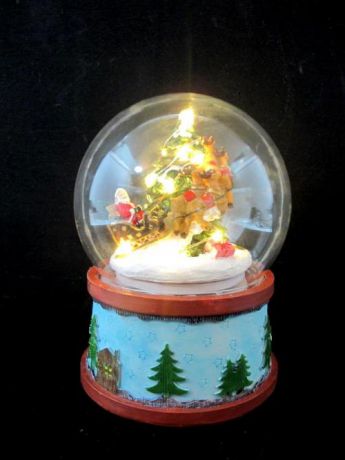 Новогодний сувенир, Шар - Сани Санты, 11*11*15 см, с подсветкой