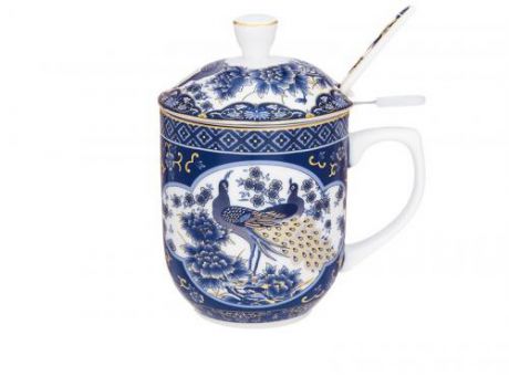 Кружка для заваривания чая Elan gallery, Павлин синий, 350 мл, с ложкой