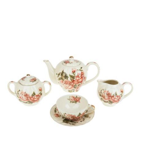 Чайный сервиз Best Home Porcelain, Рубиновые розы, 15 предметов