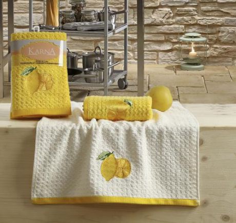 Набор кухонных полотенец KARNA, LEMON, желтый, 2 предмета