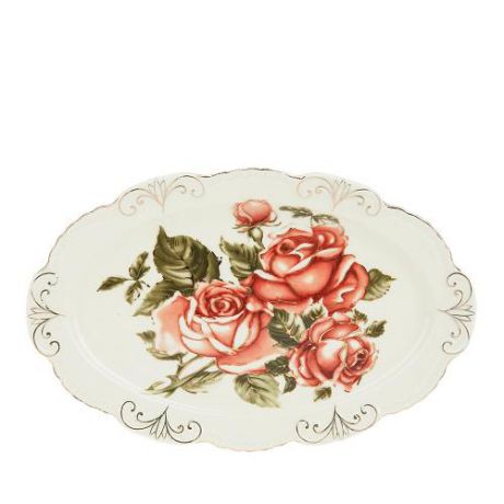 Блюдо сервировочное Best Home Porcelain, Рубиновые розы, 32*20,5*3,5 см