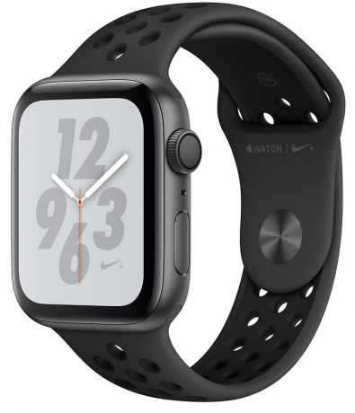 Умные часы Apple Watch Nike+ Series 4, 44 мм, корпус из алюминия цвета «серый космос», спортивный ремешок Nike цвета антрацитовый/черный