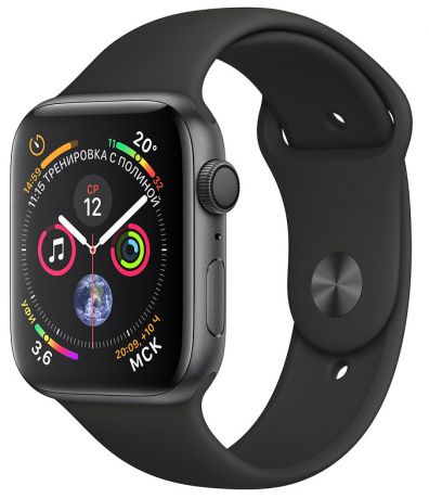 Умные часы Apple Watch Series 4, 40 мм, корпус из алюминия цвета «серый космос», спортивный ремешок черного цвета